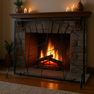 Écran de protection pour cheminée en maille de fer, 35,6 po de long x 28,4 po de haut, protection contre les étincelles, design industriel autoportant pour salon - Product Image 2