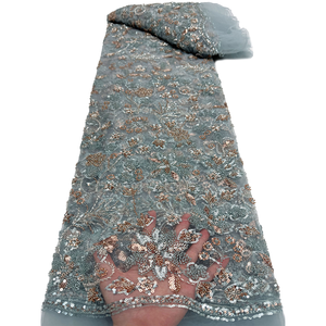 NI.AI 高品质串珠序列网状蕾丝非洲薄纱蕾丝面料新娘婚纱材料 - Product Image 1