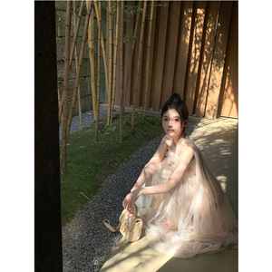 Vestido Bodycon de Estilo Chino con Cuello Halter, Largo hasta el Suelo, Hombros Descubiertos, Rosa, Sin Espalda, Sin Mangas, con Capa Transparente de Malla, Tallas Grandes para Mujer - Product Image 2