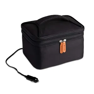 高设计黑色聚酯可重复使用便携式12v迷你电动冷却器袋食物保暖手提包午餐袋