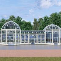Serre de jardin préfabriquée moderne en verre avec structure en aluminium et verre double trempé Low-E, toit à pignon écologique