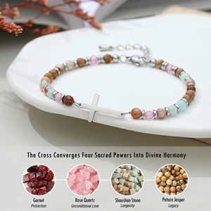 Natural Stone Beaded Cross Bracelet for Women Adjustable Wave Bracelet Christian <strong>Gifts</strong> for Women Birthday Christmas Easter - Product Image 4