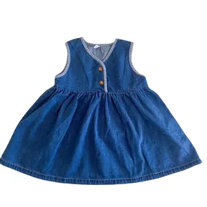 ins summer latest design kids jean clothing suitable for 3-year-old toddler baby girl sweet solid sleeveless denim dresses