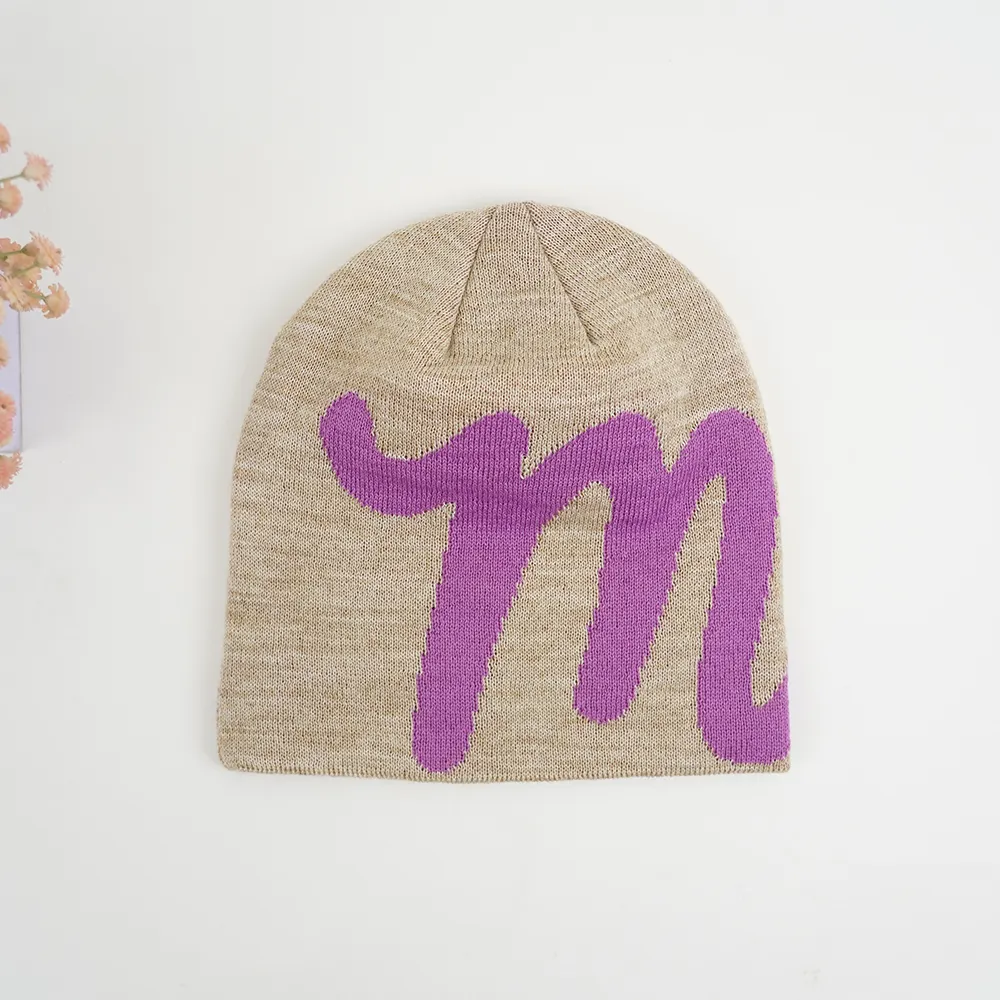 Personalizzato morbido inverno lavorato a maglia Designer Crochet All Over Print berretti Mea Culpa Jacquard Isherman Beanie Hat