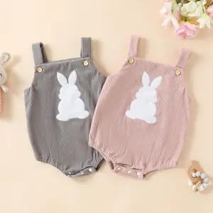 Vente en gros de combinaisons vierges pour bébés Barboteuse à bulles lapin de Pâques Barboteuse monogramme en coton pour bébé