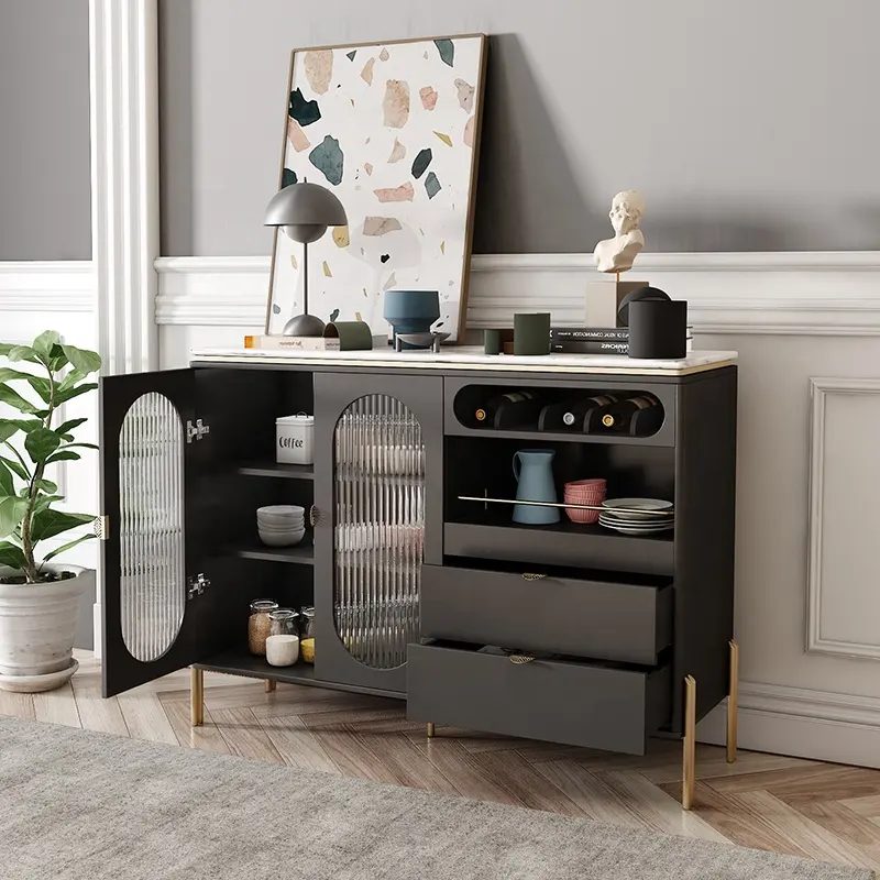 Mueble de estilo europeo para sala de estar, mueble de cocina de lujo con almacenamiento de mármol negro, aparador