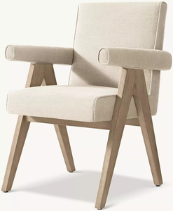 Fauteuil de salle à manger en bois de chêne géométrique, design à pieds en V, inspiré du style du milieu du siècle, pour projets hôteliers et de villas de luxe - Product Image 1
