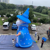 Mascotte gonflable géante personnalisée de personnage de dessin animé, Sorcier bleu étoilé, Vieil homme magicien avec boule de cristal pour décoration à thème Halloween