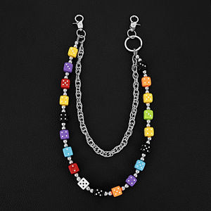 Colorful Dice <b>Waist</b> <b>Chain</b> Double Layer Metal <b>Chain</b> For Pants Unisex Fashion Accessory Casual Geometric Design Zinc Alloy - Product Image 1
