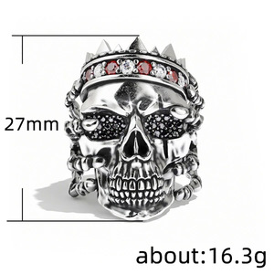 Anello da Cocktail H154 a Forma di Teschio, Placcato Oro con Zirconia Cubica, Gioiello di Moda da Uomo - Product Image 4