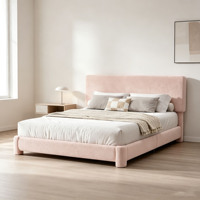 Lit rembourré en polaire Teddy en promotion, tête de lit large et simple, lit plateforme, mobilier de chambre personnalisé pour la maison