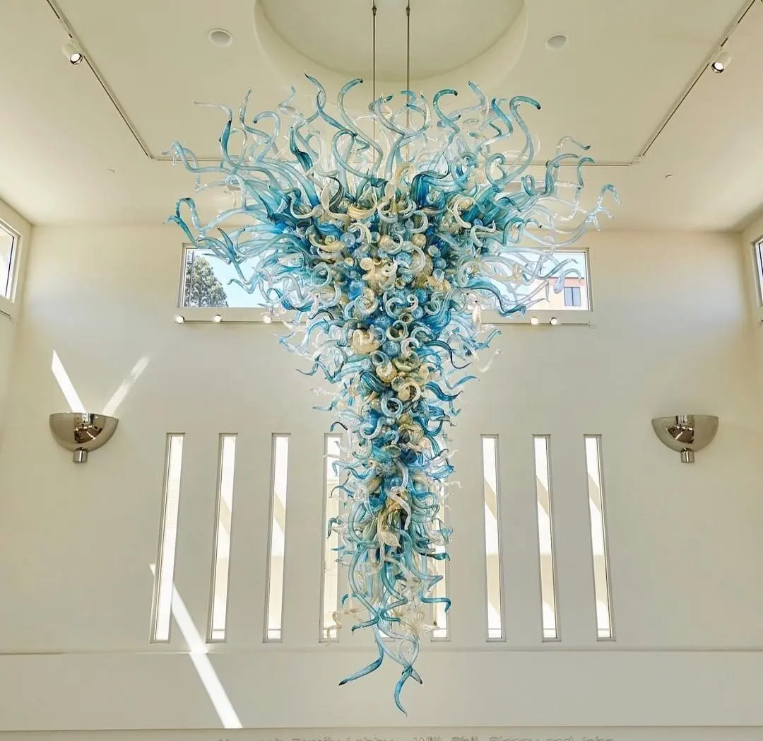 Festivali ışık otel lobisinde 100% el üflemeli Murano cam avize Modern