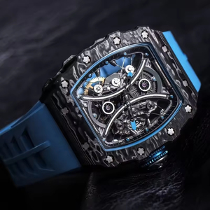 Reloj mecánico de lujo para hombre 53-01 caja de fibra de carbono cristal de zafiro esfera 3D esqueleto barril de vino mecánico automático - Product Image 4