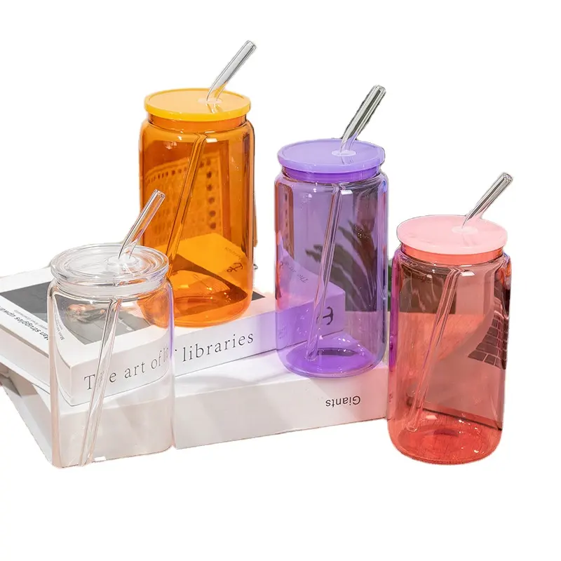 Hot sale Us warehouse 16 oz Beer straight glass can sublimation flask water bottles tumblers with plastic lid and straw