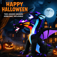 Décorations d'Halloween gonflables d'extérieur de 7 pieds, dragon à 2 têtes pour jardin, pelouse, cour, décorations effrayantes avec lumière LED intégrée