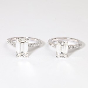 Bague de fiançailles en diamant de laboratoire taille émeraude, confectionnée en or blanc massif 14 carats, élégant cadeau de promesse, design de bijoux raffinés - Product Image 5