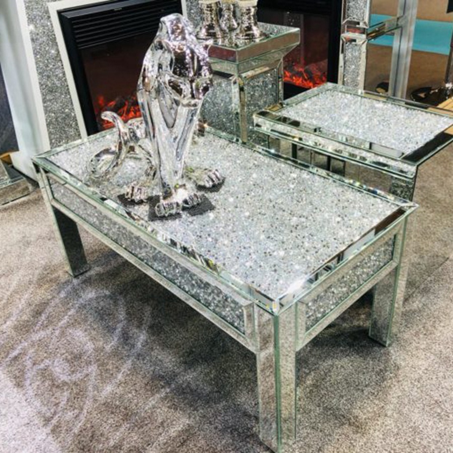 Luxury Modern Crushed Diamonds Table Silver Mirrored Coffee Table