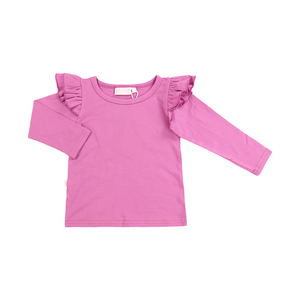 Camisetas de manga larga con <span class=keywords><strong>cuello</strong></span> redondo para niñas pequeñas, camisetas de color sólido para niños, camisetas casuales con volantes, camisetas con diseños elegantes para niñas - Product Image 2