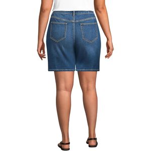 FOXA Women's Mid Rise 7" <b>Jean</b> Shorts Straight Leg Denim Cotton Washable <b>Button</b> Front - Product Image 2