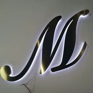 B-neon-letreros personalizados de acero inoxidable en 3D, letreros de acero inoxidable para exteriores con logotipo