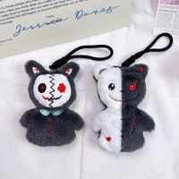 Porte-clés en peluche Halloween, Chat ou Ours Noir et Blanc Maléfique, avec sonnette, breloque de sac gothique, jouet en peluche, pour cadeau