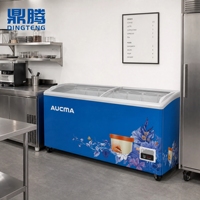 Congélateur à glace commercial AUCMA SD-152 SD-330 SD-576 avec dessus en verre incurvé, thermostat réglable et vitrine