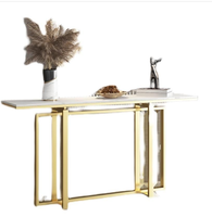 Console moderne en acier inoxydable 2023, table console en marbre dorée avec miroir