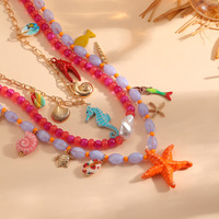 Collar Multicapa Hecho a Mano con Colgante de Conchas Marinas, Langosta y Caballito de Mar de la Serie Océano Natural de Verano, Joyería para Mujer
