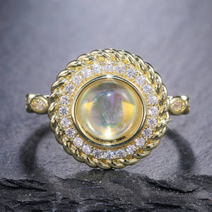 Anillo de Oro para Mujer F145 con Diamante Natural y Perla, Joyería de Boda, Corte Brillante Redondo, Color G, Piedras Laterales - Product Image 2