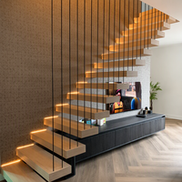 CBMmart Promotion Escalier Flottant Cantilever avec Barre Verticale en Acier Inoxydable et Garde-Corps Noir pour Usage Résidentiel