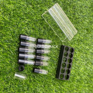 12ピース/セットミニ小サンプル丸型リップバームセットボックスクリアプラスチック口紅チューブ容器黒口紅チューブテスト用 - Product Image 3
