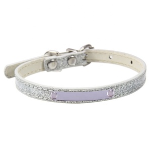 Collar de perro de PU brillante de MOQ bajo con logotipo personalizado Collares de cuello de gato de patrón sólido en tamaños XL <span class=keywords><strong>XXL</strong></span> Nombre de identificación grabado - Product Image 3