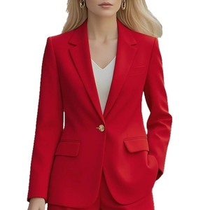 2026新款办公室女式西装外套，经典长袖纽扣口袋简约时尚纯色西装外套，适合女性日常工作 - Product Image 1