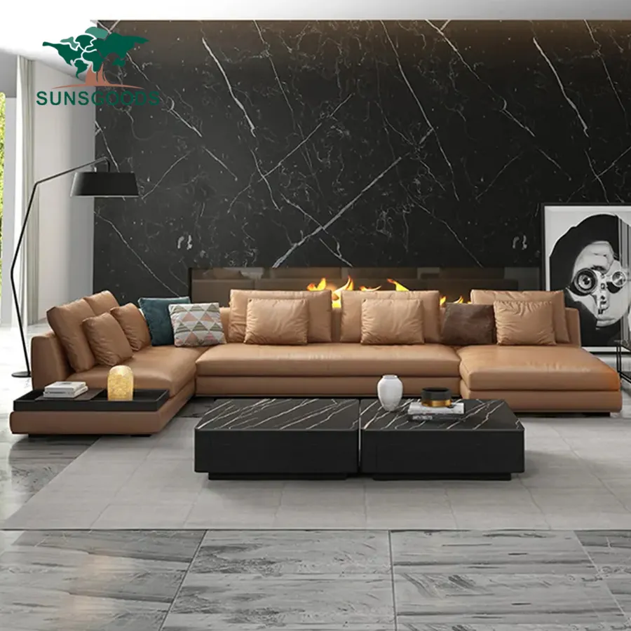 Nuovo arrivo Design italiano angolo a forma di L divano in pelle Set soggiorno divano componibile divano divano
