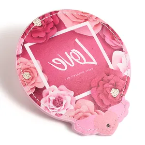 Bella pelle di cuoio rosa specchio rotondo all'ingrosso specchio portatile Private Label Custom specchietto cosmetico fornitori