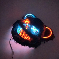 Masque d'ours noir lumineux à LED Masque de fête de mascarade néon lumineux Fournitures de cosplay pour adultes et enfants Accessoire de déguisement d'Halloween