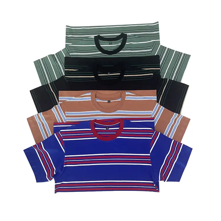 Oem high quality men's tshirts chinese clothing manufacturers striped t shirt classic Stripe round neck striped t-shirts