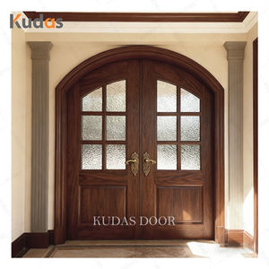 French Villa Front Main Entry Entrance Arched Top Shaped Teak Solid Wood Glass Main Exterior <strong>Double</strong> <strong>Door</strong> <strong>Designs</strong> - Product Image 1