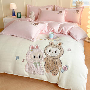 Animal Pattern Milk Velvet Wool Filled Four-Piece Comforter Set Fall Thickened Warm Coral Fluff Bed Sheet Hat <strong>Quilt</strong> Quality - Product Image 1