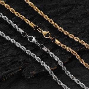 Collar de oro de 18 quilates de titanio y acero con cadena torcida clásica Acero inoxidable Bodas Fiestas <span class=keywords><strong>Regalos</strong></span> Alternativos Chapado <span class=keywords><strong>en</strong></span> oro y plata - Product Image 4