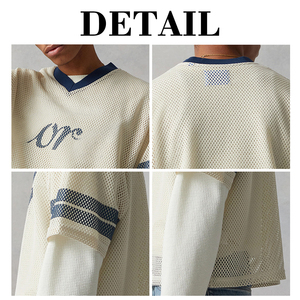 Camiseta de malla retro de fútbol americano para hombre KingSen, de manga corta, con rayas en contraste, transpirable, estilo casual urbano - Product Image 6