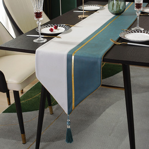 Taupe Geometric Patchwork runner da tavola in velluto con nappa in pelle dorata comò da caffè sciarpe decorazioni da tavola di lusso per la decorazione domestica - Product Image 5