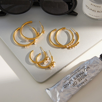 Pendientes de Aro Clásicos de Diseño Original J&D, Oro de 18K, Acero Inoxidable, Circonita Blanca, Tres Aros Redondos Ovalados, Pendientes de Aro Grandes