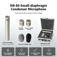 Microphone à condensateur à diaphragme fin DR-80 avec capsules interchangeables cardioïdes et supercardioïdes, XLR, pour studio et scène en direct