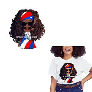 Cool Country Flag African Black Girls Iron On Plastisol DTF Heat Transfers Stickers Ready To Press For Sweatshirt