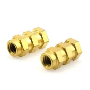 Customized Brass CNC Machining Hex Head Brass Insert Barrel with Three Sectional Grooved Body