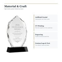 Trophée en Verre Cristal Personnalisé avec Logo Imprimé UV 5 Couleurs, Forme Diamant, pour Cérémonie d'Entreprise - Vente en Gros