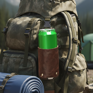 Housse de canette et de bouteille en cuir PU durable, moderne et gaufrée, pour le camping en plein air, cadeaux promotionnels personnalisés de bienvenue - Product Image 3