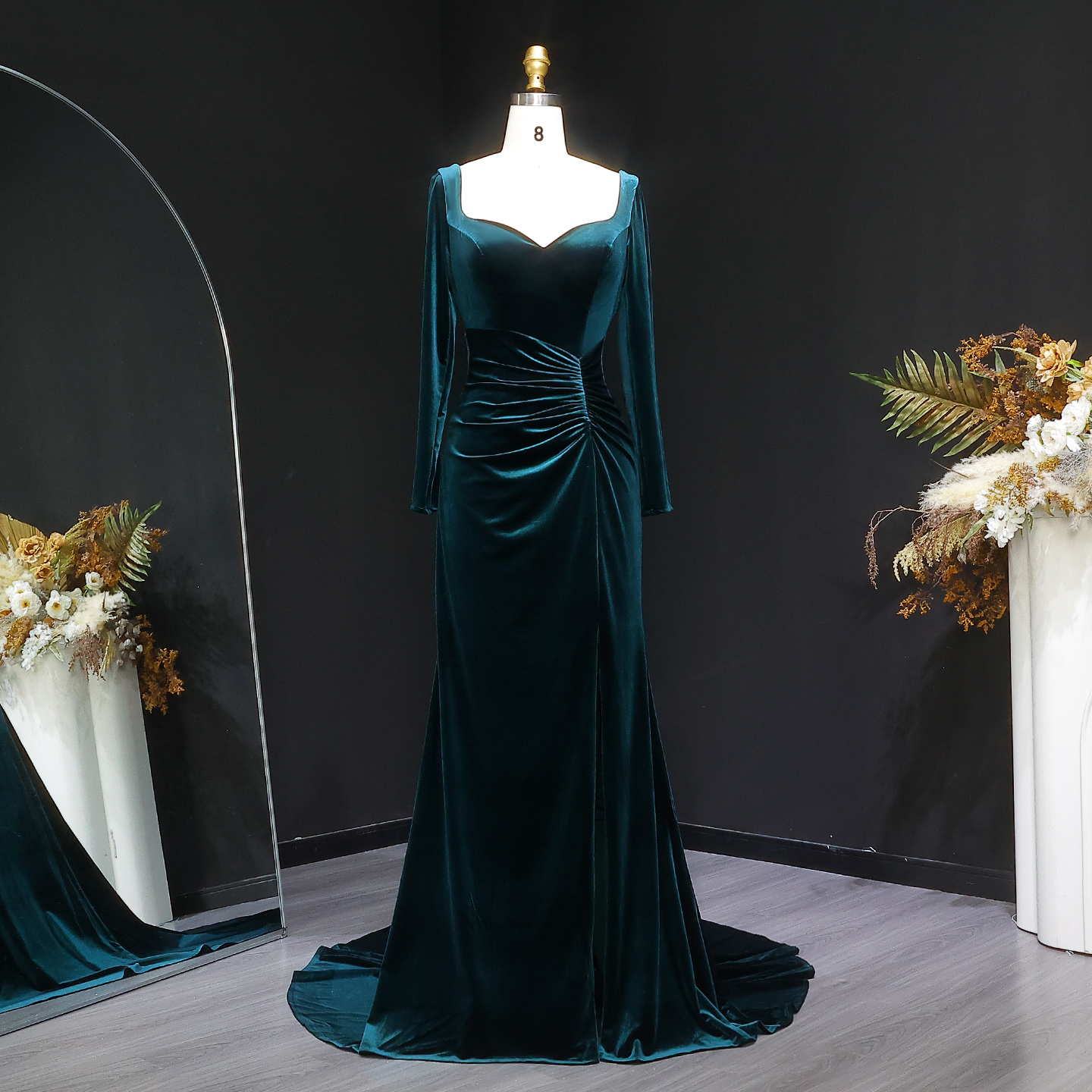 Sharon Said SF507 Elegant Black Long Sleeve Mermaid Evening Dress With  Gloves Slit Draped Women Wedding Party Gown| Alibaba.com