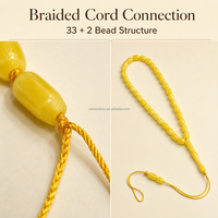 En gros Misbaha Tasbih en résine jaune miel 5x7mm 33+2 perles de prière musulmanes islamiques forme baril d'olive Logo personnalisé